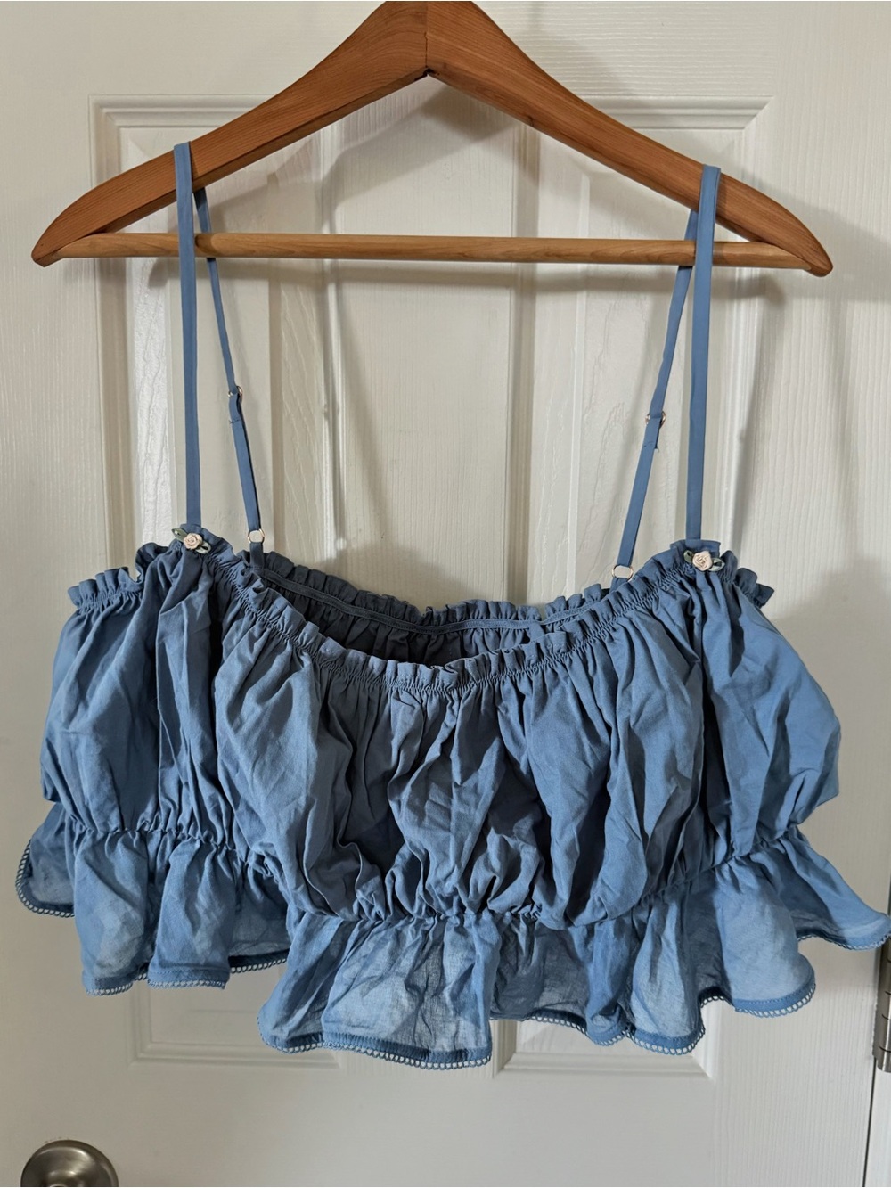 POPFLEX Blue Ruffled Crop Cami Top